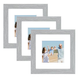 Golden State Art, 6x6 Picture Frame Set of 3, Made of Solid Wood and Real Glass, Display 4x4 Picture with Mat or 6x6 Without Mat, Wall Mounting Square Photo Frames, Grey