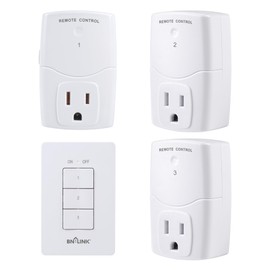 BN-LINK Mini Wireless Wall-Mounting Remote Control Outlet Switch Power Plug in for Household Appliances, Wireless Remote Light Switch, LED Light Bulbs, White (3 Outlets)