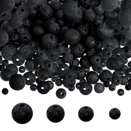TOAOB 580pcs Black Natural Round Stone Beads 4mm 6mm 8mm 10mm Lava Rock Gemstone Loose Beads for Bracelet Necklace Jewelry Making