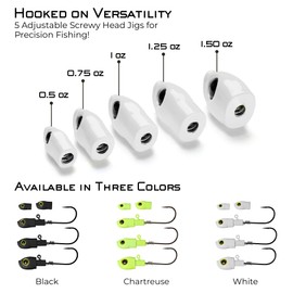 Stack Tackle 8pcs Removable Saltwater Jig Heads for Fishing - 5 Sizes (0.5oz, 0.75oz, 1oz, 1.25oz, 1.5oz) & 3 Mustad Hooks for 5" Tail Clapper - Change Weights, Freshwater Swimbait Jig Head - White