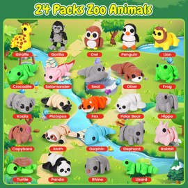 24PCS Mini 3D Printed Animals Set Kindergarten Graduation Gifts for Kids Articulated Flexible Toy Tiny Animals Figurines Exquisite Cute Pocket Pets Toy 3D Printed Miniature Figurines Desk Ornaments