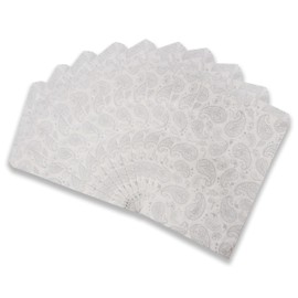 N'icePackaging 50 Qty 6" x 9" Decorative Flat Paper Gift Bags - Fancy Silver Paisley Pattern on White Kraft Bags - For Sales/Treats/Parties Cookies/Gifts