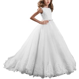 Flower Girl Dresses First communion dresses Girl Pageant Dresses Lace Sequin Flower Girl Dresses Ball Gown Girls Princess Dresses Girl Birthday Dresses Flower Girl Dresses for Wedding, US 8 White