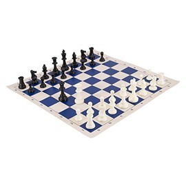 Tournament Chess Pieces and Chess Board Combo - Solid Plastic - Blue & Buff Regulation Vinyl - by US Chess Federation