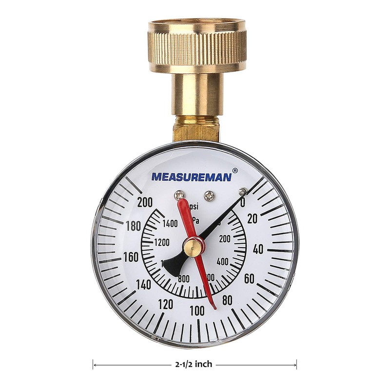 MEASUREMAN 2-1/2" Water Pressure Test Gauge, 3/4" Female Hose Thread,