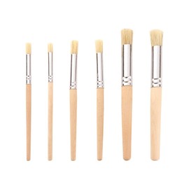 6 Pcs Wood Stencil Brushes Bristle Paint Brushes Wooden Handle Painting Brushes Round Tip Brushes Professional Artist Brushes Watercolor Drawing Brushes