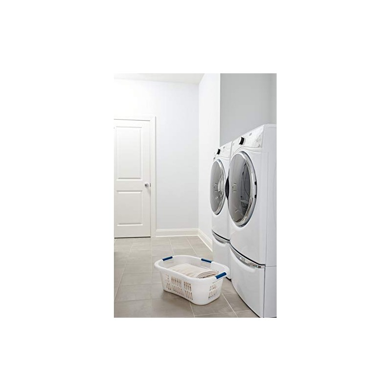 Rubbermaid Large Hip-Hugger Laundry Basket/Hamper, 1.5-Bushel, White, Stackable Storage Bin/Organizer
