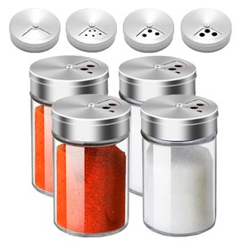 4pcs Salt and Pepper Shakers Set 3oz Glass Seasoning Containers with Adjustable Pour Holes for Table Salt Spice Dispenser