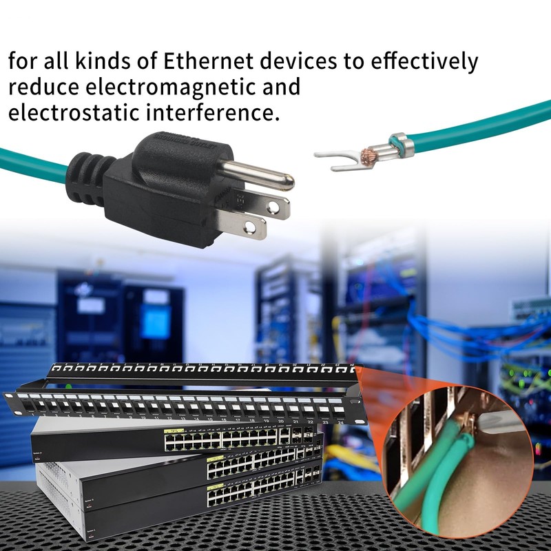 Shielded Ethernet Patch Panel Bond Ground Extension Cord –14AWG (Y-Terminal