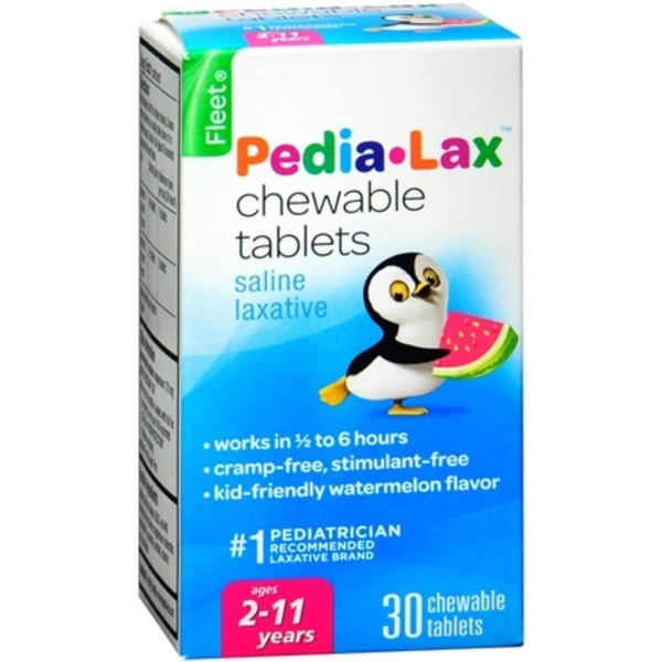 Pedia-Lax Children's Chewable Magnesium Hydroxide Laxative Tablets, Watermelon Flavor, 30-Count Boxes (2 Pack)