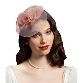 Cizoe Fascinators Hats for Women Pillbox Hat 20s 30s 50s Vintage Headwear Bowler Feather Flower Veil Wedding Tea Party Hat (A-blush pink)
