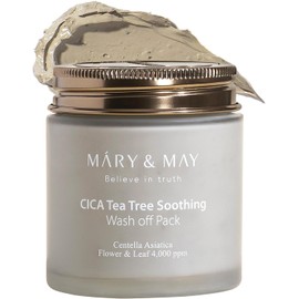 Mary&May Vegan Cica Tea Tree Soothing Wash Off Mask 125g, Blackhead Care, Clean Pores, Sebum Control, Sooth Sensitive Skin, Clay Mask, Korean Facial Mask, marynmay