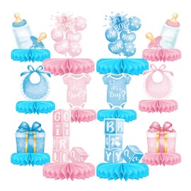 Bubaxuce Gender Reveal Decoration Set - Includes Baby Reveal Table Adornments with Honeycomb Center for Boy or Girl Baby Shower Celebration
