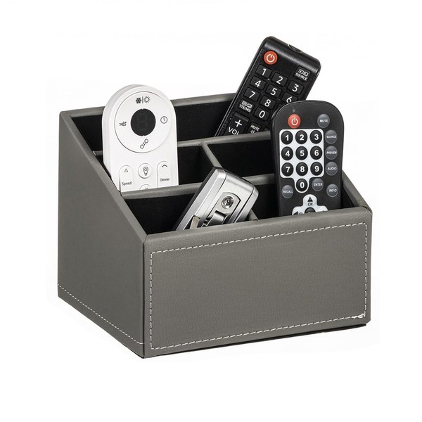 LEKE GO Factory Grey Leather Remote Control Holder with 5