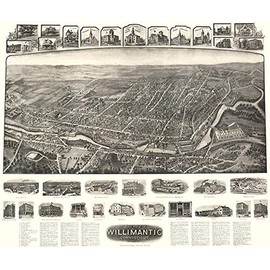 Willimantic, Connecticut - 1909 - Aerial Bird's Eye View Map Poster