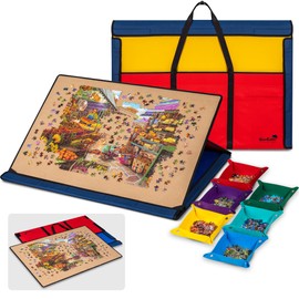 Sancallie 1500 pc Portable Jigsaw Puzzle Board, Stand for Adjustable Angle up to 30°, Detachable Jigsaw Board Design with 6 Felt Trays