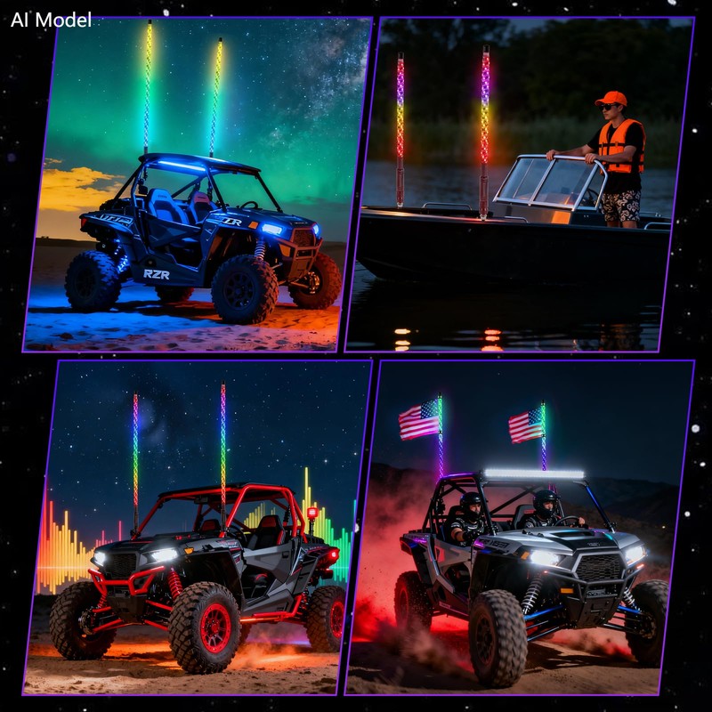 2pcs 4FT UTV Whip Lights for Side by Side, Spiral