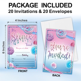 It's Slime Time! Birthday Invitations, 20 Double-Sided Fill In Colorful Slime Birthday Invite Cards With Envelopes For Kids, Teens, Boys & Girls, Party Favor & Decorations - C05