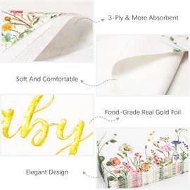Crisky 3-Ply Floral Bridal Shower Napkins - Gold Foil Miss to Mrs Paper Disposable Napkins for Engagement/Bridal Shower/Wedding/Bachelorette Party Decoration, 50 Counts