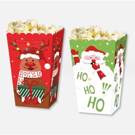 Dusenly 12pcs Christmas Popcorn Boxes Red Green Merry Christmas Party Popcorn Treat Boxes for Xmas Party Supplies