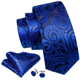 Barry.Wang Men Ties Paisley Woven Silk Necktie Set with Pocket Suqare Cufflinks Formal