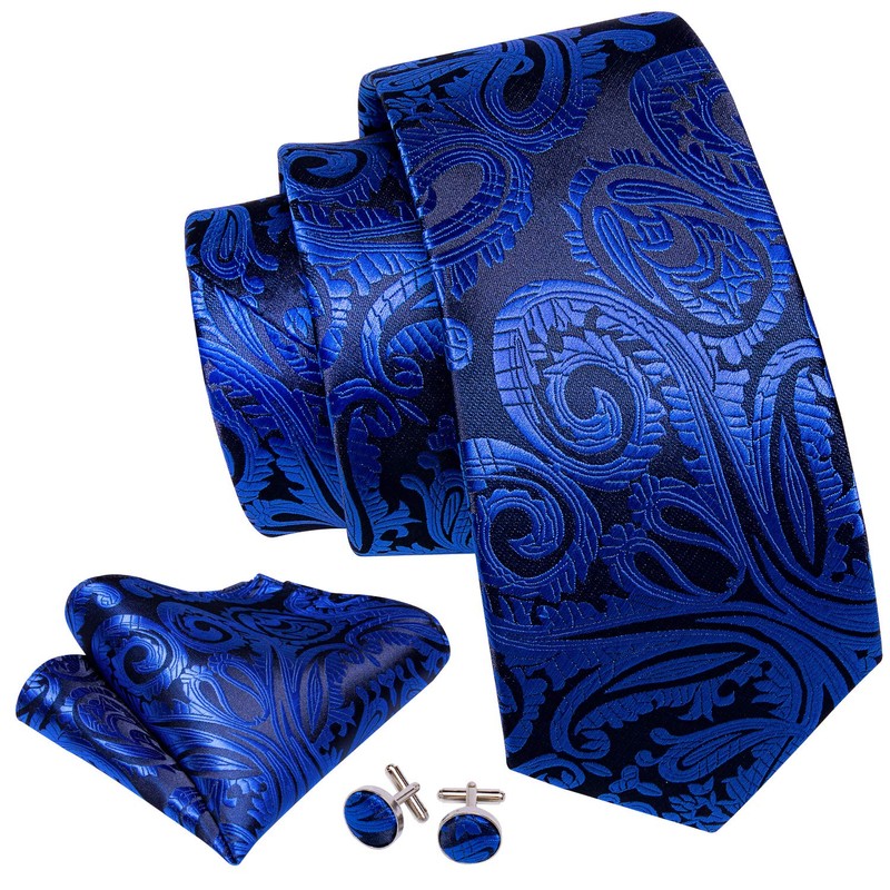 Barry.Wang Men Ties Paisley Woven Silk Necktie Set with Pocket
