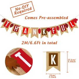 Adurself Thankful Burlap Banner Fall Autumn Maple Leaves Rustic Burlap Harvest Banner Mantel Fireplace Wall Hanging for Home Office School Party Decor Thanksgiving Decoration