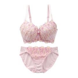 Mon cher pigeon Lilium Flora Bras and Shorts Set, GHI, Large Size, PI-Pink