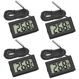LCD Digital Thermometer, Temperature Monitor, Waterproof Temperature Probe, Refrigerator, Fish Tank, Reptile, Aquarium, Cultivation, Small, Easy and Convenient, Set of 4 (Black)