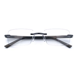 Luxury Light Weight Rimless Spring Hinge Narrow Rectangle Reading Glasses Gunmetal Slate +2.0