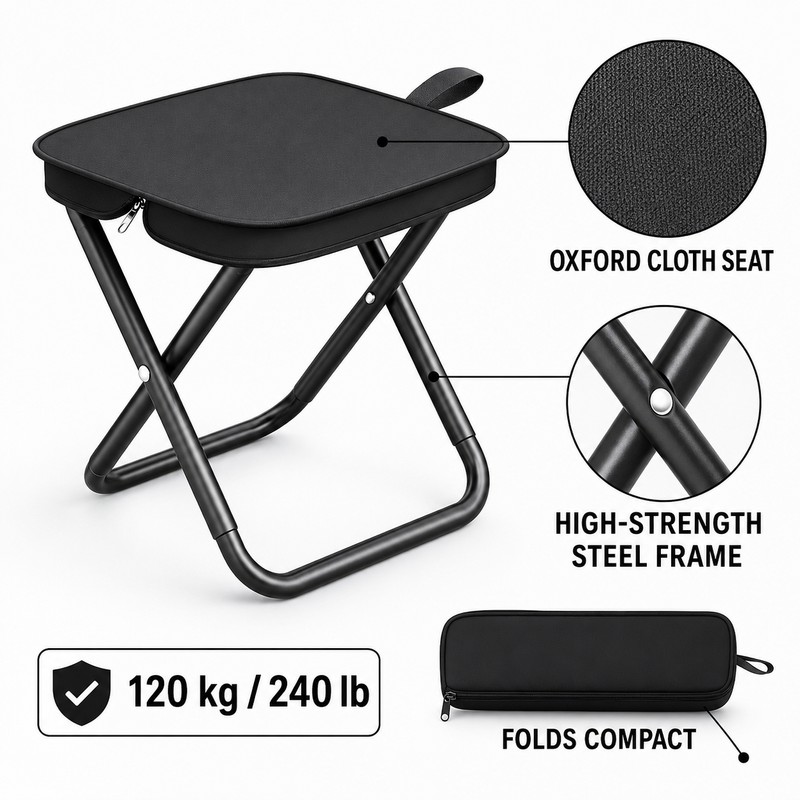 Portable Folding Camping Stool with Carry Pouch, 120 kg Capacity
