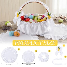 6 Pcs Orthodox Easter Basket Covers Kit 1 White Lace Basket Cloth Liner 1 Baskets Scrunchy 2 Round Doily 2 Tie on Bows with Bunny Egg Grass for Easter Polish Traditional Decor