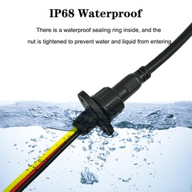 NEWNEWLIU 3Pin Waterproof Connector,3 Wire Male Female Plug LED Connector with 16AWG M16 Waterproof Cover Extension Cable with Ear Panel Installation Type for Car, Boat, LED Strip Lights.(2Pairs)