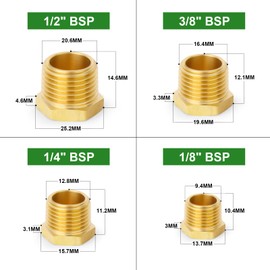 TAISHER 20 Pcs Brass Outer Hex Thread Socket Pipe Plug Fitting 1/8" 1/4" 3/8" 1/2" BSP Male, for Water Oill Air Gas