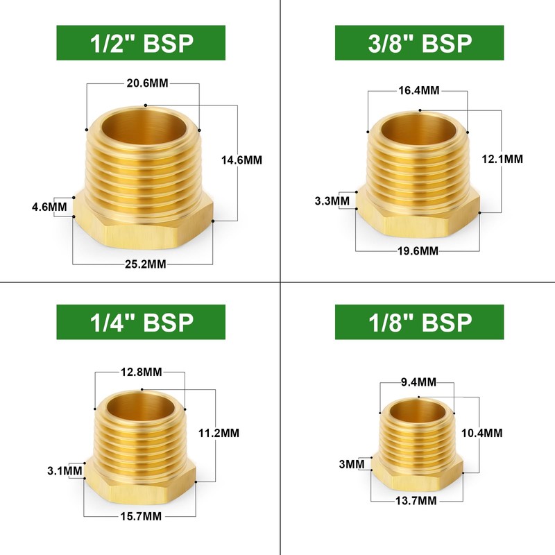TAISHER 20 Pcs Brass Outer Hex Thread Socket Pipe Plug
