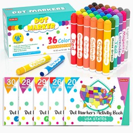 Shuttle Art Dot Markers, 36 Colors Washable with 135 Activity Sheets, 5 Activity Books, Fun Art Supplies for Kids Toddlers and Preschoolers, Non Toxic Water-Based Paint Daubers, Dot Art Markers
