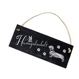DEKO-LANDO Slate Board Hereingedackelt Dachshund Paws Design 22 x 8 cm, Black, 22 x 8 x 0.5 cm