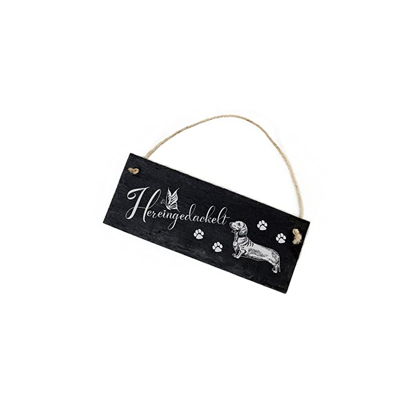 DEKO-LANDO Slate Board Hereingedackelt Dachshund Paws Design 22 x 8