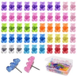 Maxqzin 50 Pcs Gummy Bear Push Pins for Bulletin Board,Cute Push Pins with A Box Translucent Resin Cork Board Accessories for Home Office Bulletin Board Hanging Posters (8 Colors)