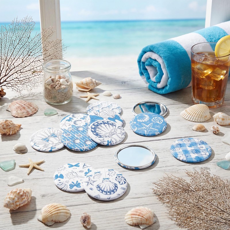 Geelin 24 Pcs Blue Seashell Compact Mirrors Coastal Party Gifts