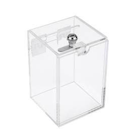E-WU Supply L-Shaped Open and Close Action with Keys, Piggy Bank, Donation Box, Charity Box, Acrylic, Clear, Transparent, W 3.5 inches (90 mm)