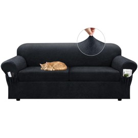 Pfrstuv Sofa Slipcover with Armrest Pockets 3-Piece Set, Stretch Faux Leather Couch Cover for 2-Cushion Couches(Fits 72-92") - Non-Slip, Machine Washable, Pet & Kid Friendly - Dark Gray