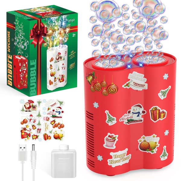 Panacare Christmas Soap Bubbles, 26 Holes Bubble Machine with 20000 + Bubbles Per Minute with 240 ml Liquid Bubble Machine Automatic Bubble Machine for Children (Red)