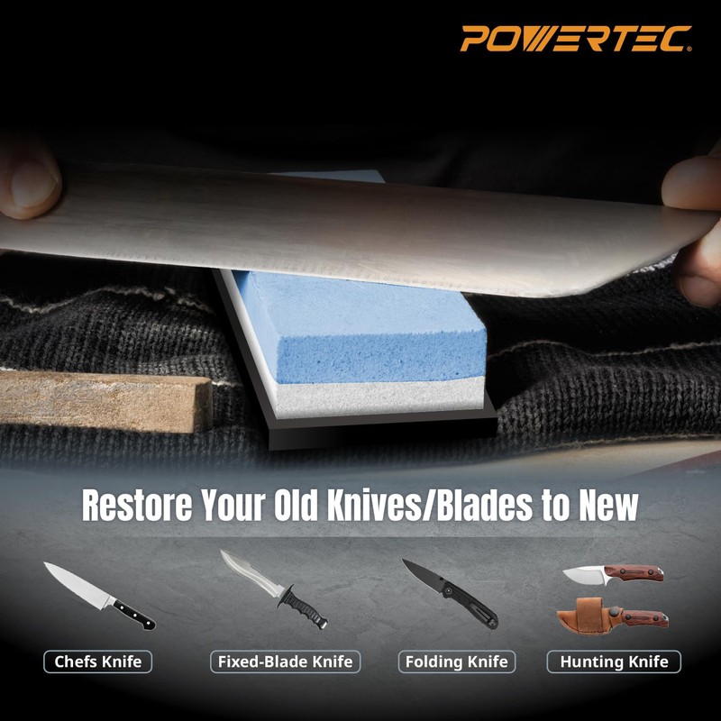 POWERTEC Whetstone Knife Sharpening Stone – Dual Grit 1000/6000 Water