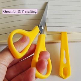 2Pcs Medium Scissors, Safety Scissors with Cap, Craft Shears for Classroom Office Home (Yellow & Black)