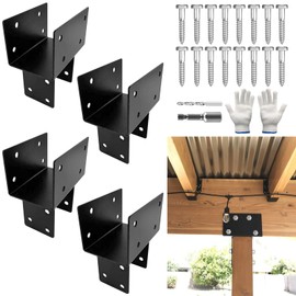 DEVALLEY 4pcs T-Shaped Cap Tie Post Brackets,Horizontal Contector Bracket with Screws for Post to Beam 4x4 4x6,Heavy Duty Deck Post Bracket for Garden Pavilion,Porch,Cabins