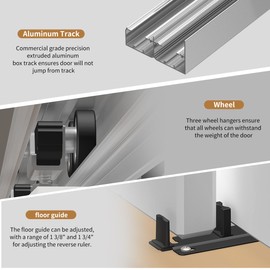 SongYung Heavy Duty Bypass Sliding Closet Door Track Hardware 72",6FT Aluminium Pocket Door Track Rail Set, Smoothly and Quietly, for 2 Door System
