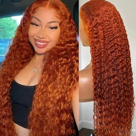13x6 Ginger Orange Lace Front Wigs Human Hair Pre Plucked Ginger Wig Human Hair 350 Color Wet and Wavy Deep Curly Wigs for Women180% Density Deep Wave Wig 28 Inch