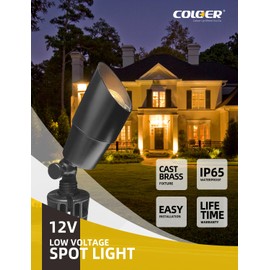 COLOER Brass Low Voltage Landscape Spotlight Fixture(Black) 1-Pack Without Bulb,12V AC/DC Outdoor Spot Lights for Yard, Directional Garden Patio Spot Up Light(101B-Black)