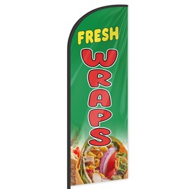 Fresh Wraps Feather Flag for Business Advertising 6 FT Swooper Flag for Storefronts Retailers Shops Food Trucks Events and Fairs (Flag Only)
